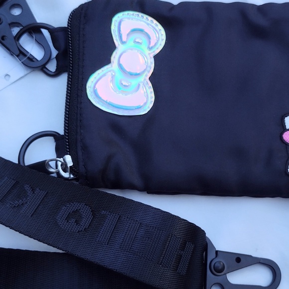 NWT Hello Kitty TINY Black Nylon with Pink Bow Crossbody Purse - Picture 6 of 7